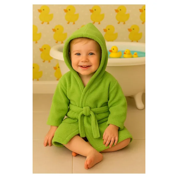 Ender Home CottonVerse Bebek & Çocuk Kapşonlu Bornoz - %100 Pamuk, Unisex - 0 - 2 Yaş - Yeşil