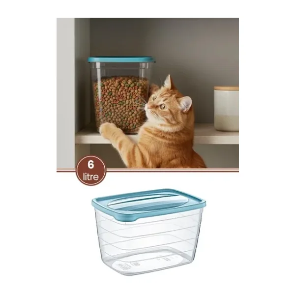 Evcil Hayvan Kuru Mama Saklama Kabı 6 Litre, Şeffaf Gövdeli Kedi Köpek Mama Kutusu Bpa İçermez seffaf