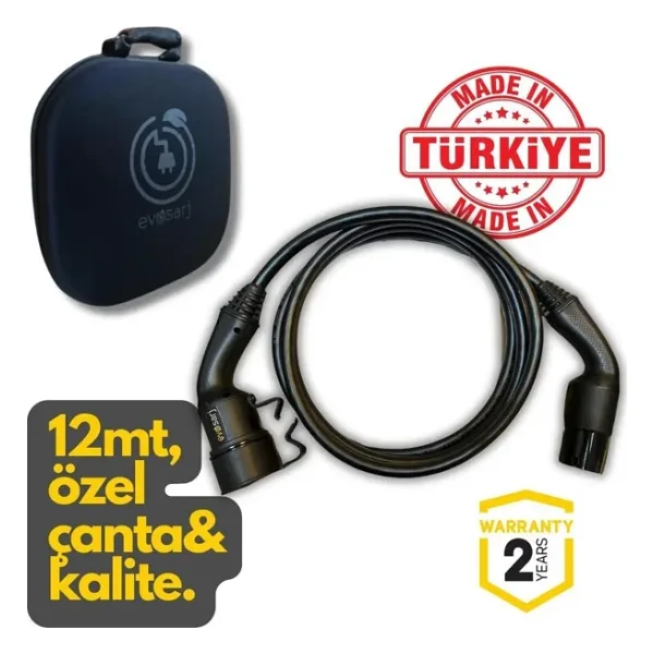 Evoşarj 22 kW T2 12 m Çantalı Elektrikli Araç Şarj Kablosu