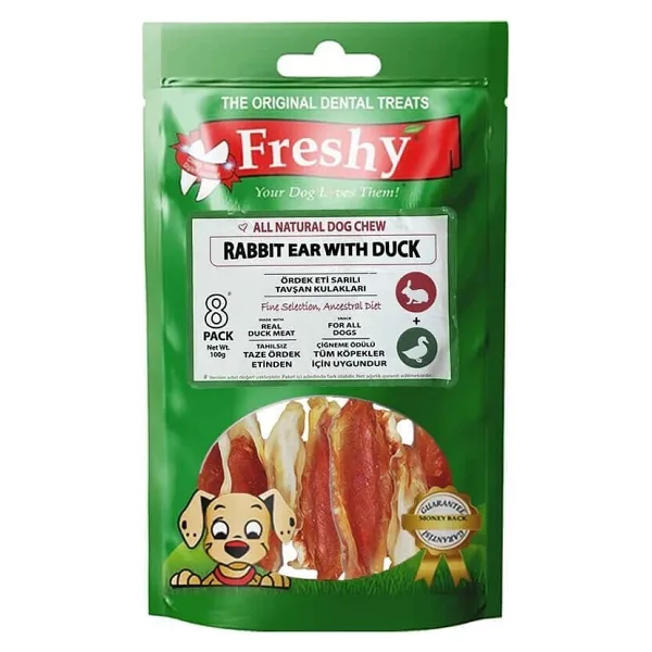 Freshy Ördek Eti Sarılı Tavşan Kulağı 8'li 100 gr Köpek Ödül Maması