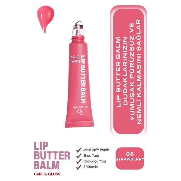 Golden Rose Butter Care & Gloss 06 Strawberry Jam Renkli Dudak Balmı