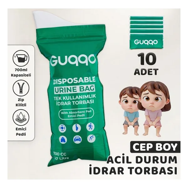 Guqqo Taşınabilir Lazımlık Pisuvar 10 Adet Idrar Torbası Seyahat Emici Pedli Portatif Katlanabilir Tuvalet