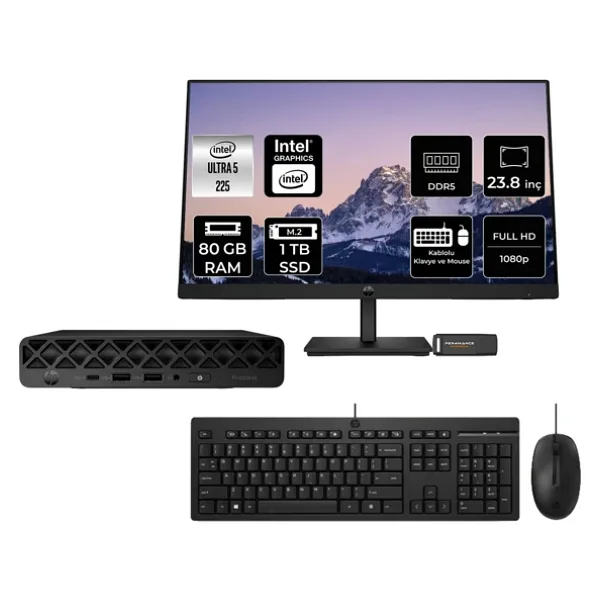 Hp Elitedesk 8 Mini G1İ Aı Intel Core Ultra 5 225 80Gb 1Tb Ssd 23.8" Fdos Mini Masaüstü Bilgisayar