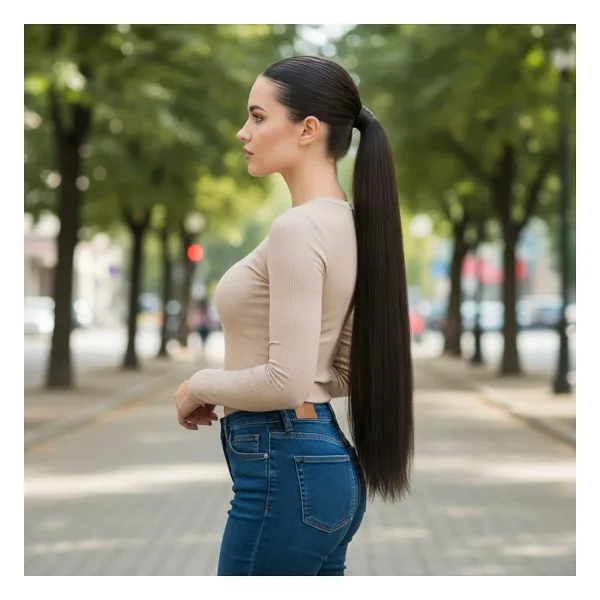 Lastik Tokalı At Kuyruğu Düz / Kahverengi