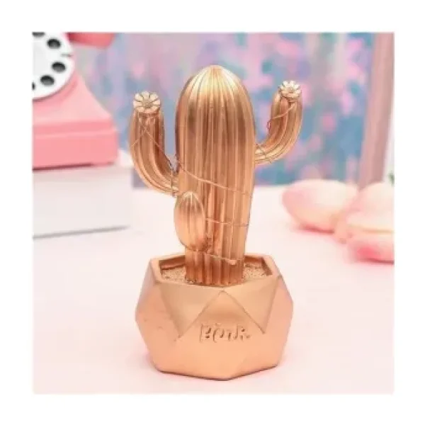 Led Işıklı Sevimli Kaktüs Dekoratif Masa Lambası Mini Biblo Gece Lambası-GOLD
