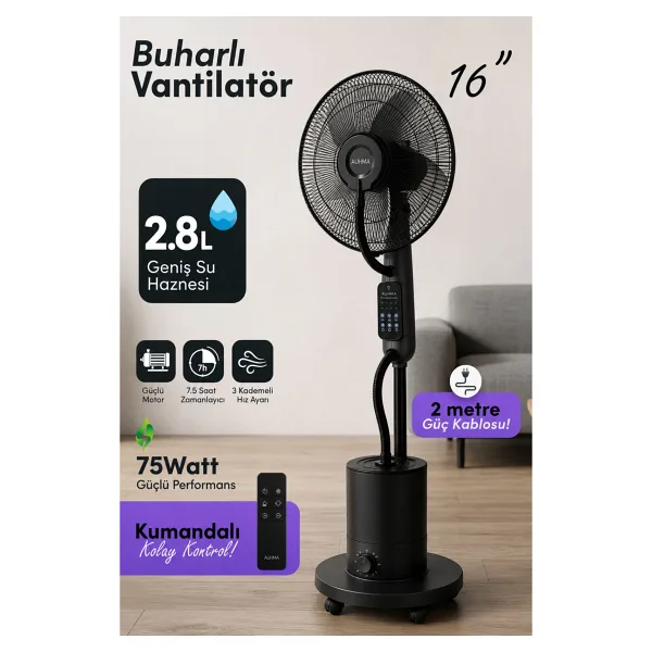 MO DOU Vantilatör 16 İnç Buzlu Buharlı Vantilatör 4L Su Hazneli Uzaktan Kumandalı Sessiz Ayaklı Vantilatör Nemlendiricili Turbo Fan