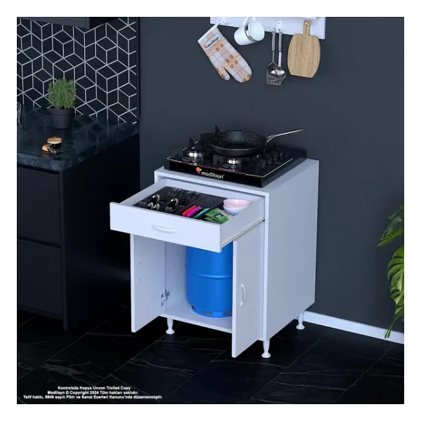 Modilayn Birce 60 X 87 X 48 Cm Set Üstü Ocak Ve Tüp Bölmeli Çekmeceli Mutfak Dolabı