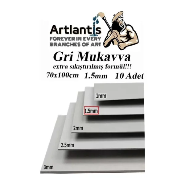 Mukavva Gri 1.5mm 70x100 Cm 10 Adet Sert Karton Ekstra Sıkıştırılmış 70x100 Mukavva Gri Renkli 10 Adet