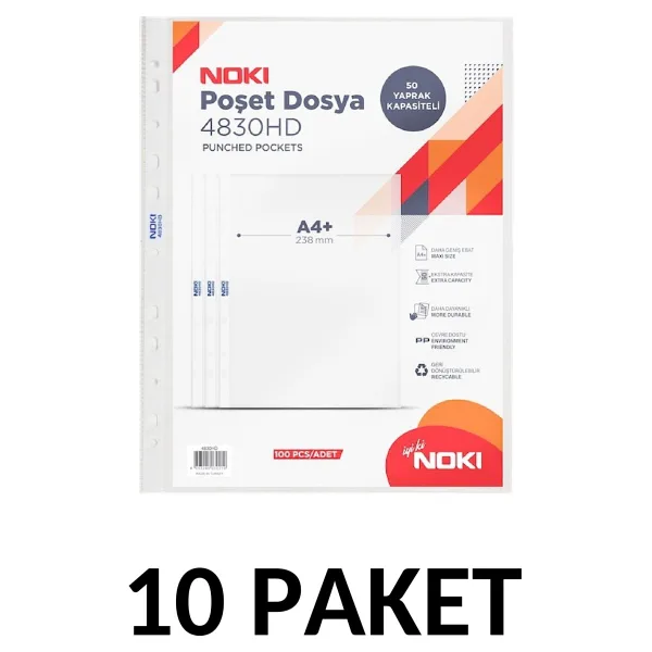 Noki 10 Paket Noki 4830-HD 100'lü Poşet Dosya