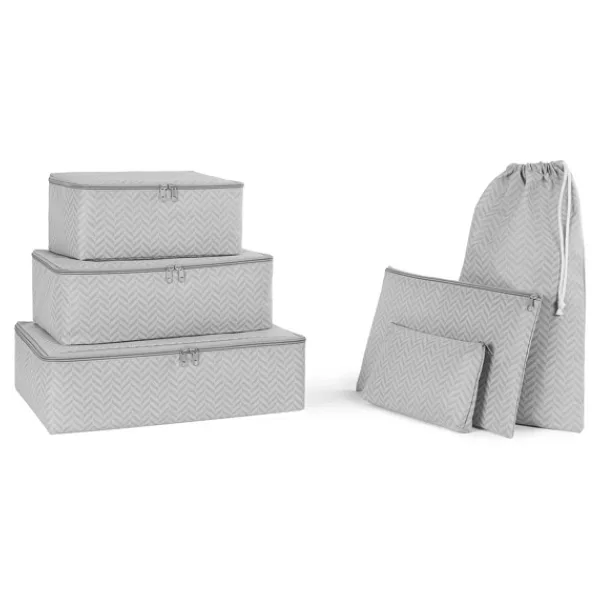 Ocean Home Textile 6'lı Gri Balıksırtı Bavul İçi Düzenleyici Set