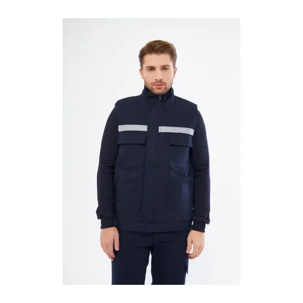 Orange Safety Lacivert Yelek 7/7 Gabardin %100 Pamuk Kapitoneli Reflektörlü