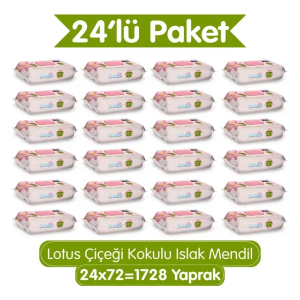 Paddlers Lotus Çiçeği Kokulu 72 Yaprak 24'lü Paket Islak Mendil