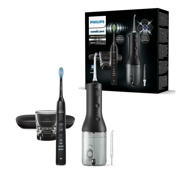 Philips Sonicare Kablosuz Power Flosser Ağız Sulama Cihazı Ve Diamondclean 9000 Elektrikli Diş Fırçası - Temiz Dişler, Temiz Diş Etleri Ve Plak Temizleme, Siyah (Model Hx3886/43)