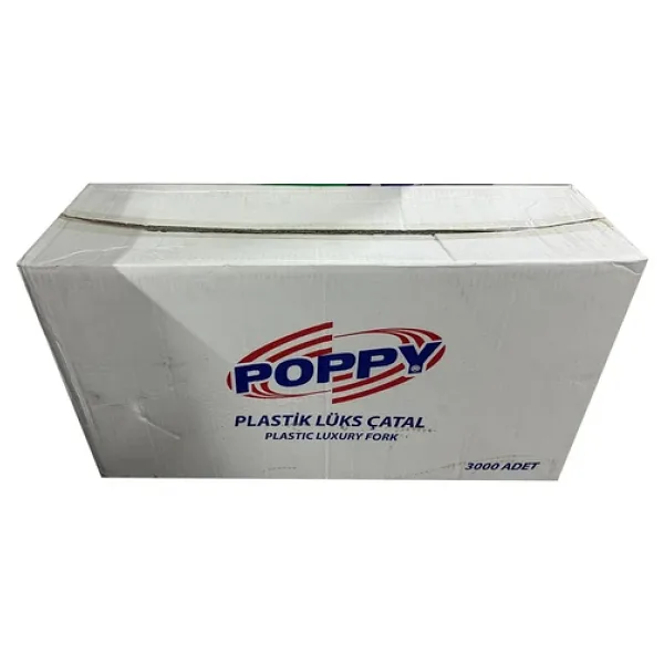 Poppy Plastik Lüks Şeffaf Tek Kullanımlık Plastik Çatal / 3000 Adet-Koli / 18 Cm.