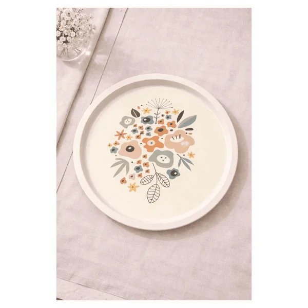 Sarkap Home 34 cm Soft Çiçekler Metal Tepsi