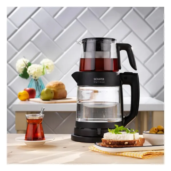 Schafer Optimal Siyah Cam Çay Makinesi 1 Litre Demlik Kapasitesi ve 1.8 Litre Su Isıtıcı