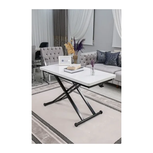 SEHPAM AKILLI Akıllı Sehpa Home Üst Tabla Mdf Beyaz Oval Köşe Alt Mekanizma Siyah Renk