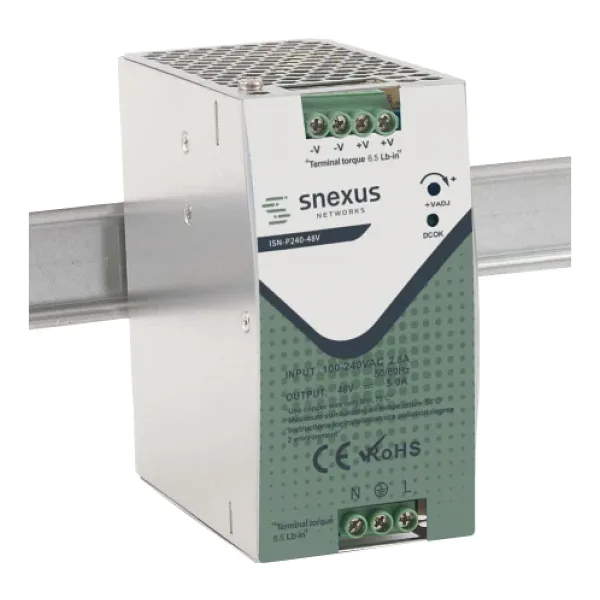 SNEXUS ISN-P240-48V Endüstriyel Güç Kaynağı | 48V 240W DIN Ray PoE Adaptörü