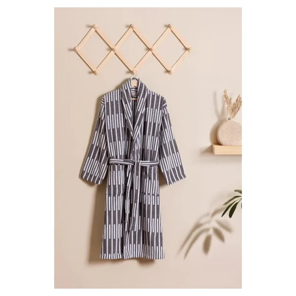 Soley Piano %100 Pamuk Jakarlı Unisex Bornoz - Antrasit