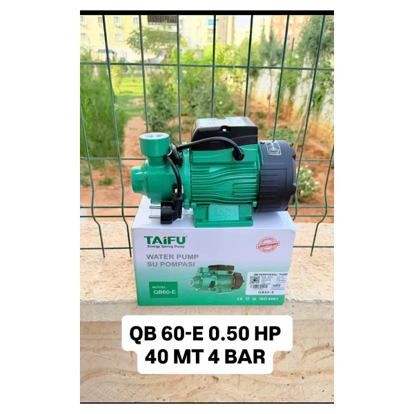 Taifu QB60 E 0.5 Hp- 220V - Su Pompası / %100 Bakır Sargı Sürtme Fanlı Preferikal Pompa