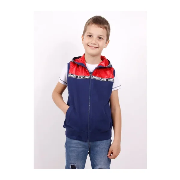 Toontoy Erkek Çocuk Şeritli Kapüşonlu Yelek Lacivert 6 YAŞ