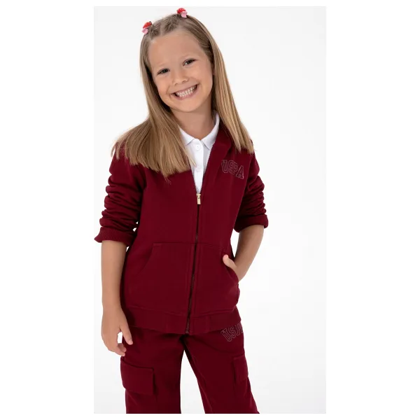 U.S. Polo Assn 50316837-VR014 Kapüşonlu Tam Fermuarlı Bordo Çocuk Sweatshirt