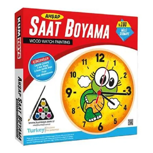 Vıp Kalite Maket Ahşap Saat Maket Saat Boyanabilir Ahşap Kaplumbağa Saat Boyama 6 Akrilik Boya Seti