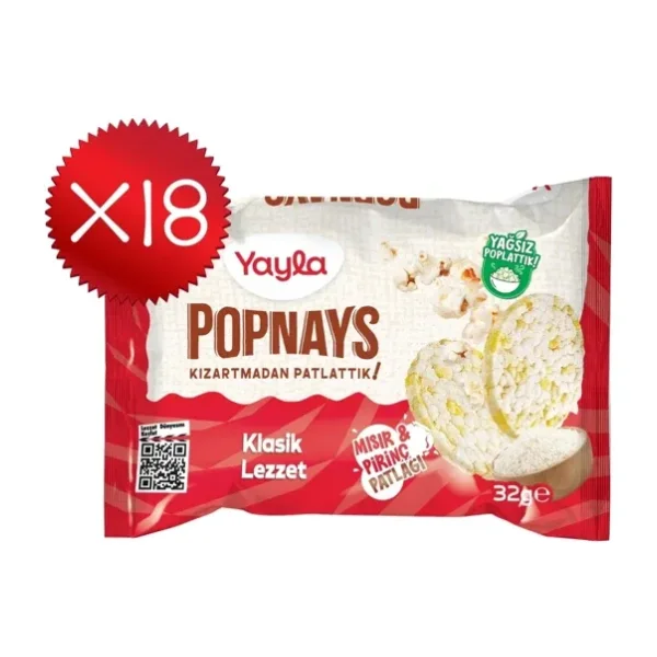 Yayla Popnays Klasik Lezzet Mısır ve Pirinç Patlağı 32 g x18