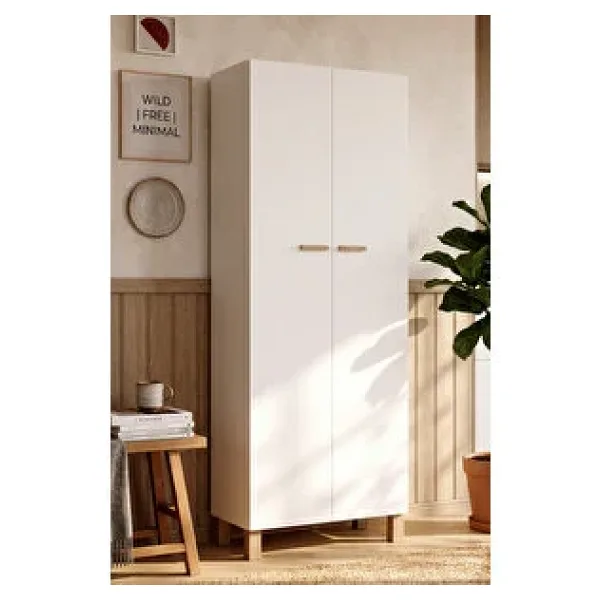 Yurudesign Oslo 2 Kapaklı Ahşap Ayaklı Çok Amaçlı Dolap Mutfak Kiler Erzak Banyo Düzenleyici Ayakkabılık Beyaz Ol7-W