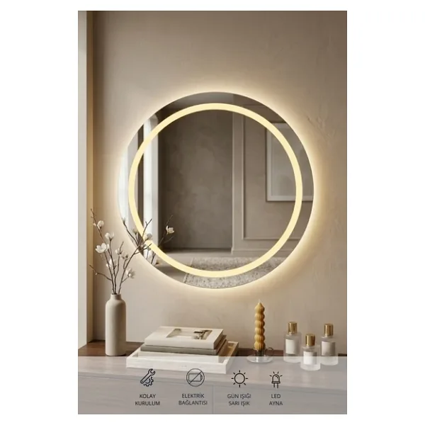 60 Cm Kumlamalı Led Ayna, Banyo, Antre, Salon, Dekoratif Gün ışığı Duvar Aynası
