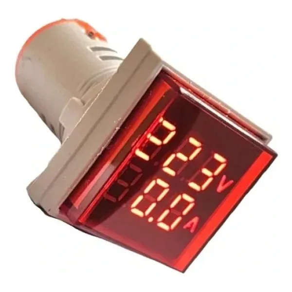 AD22-22VAS 22mm Dijital Volt-Ampermetre Kare Kırmızı