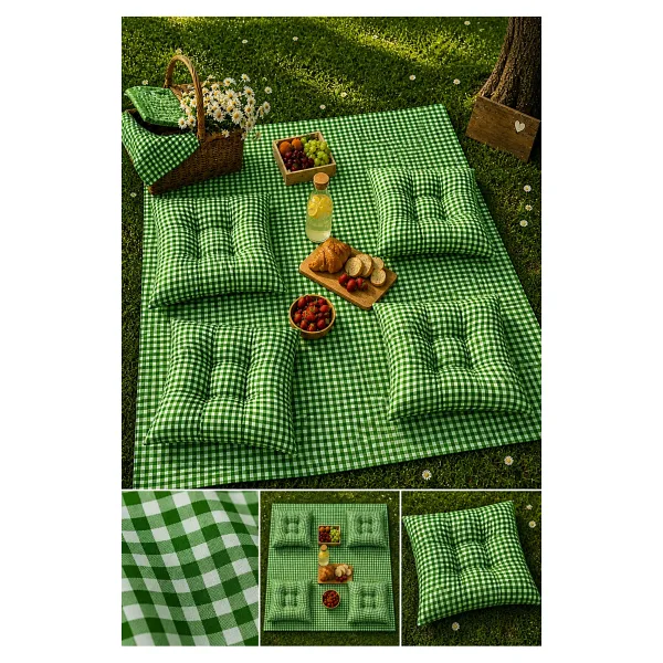 Belomia Home Collection Çanta Hediyeli Pötikare Desen Piknik Seti Pötikareli 4 Minder + Masa Ortüsü