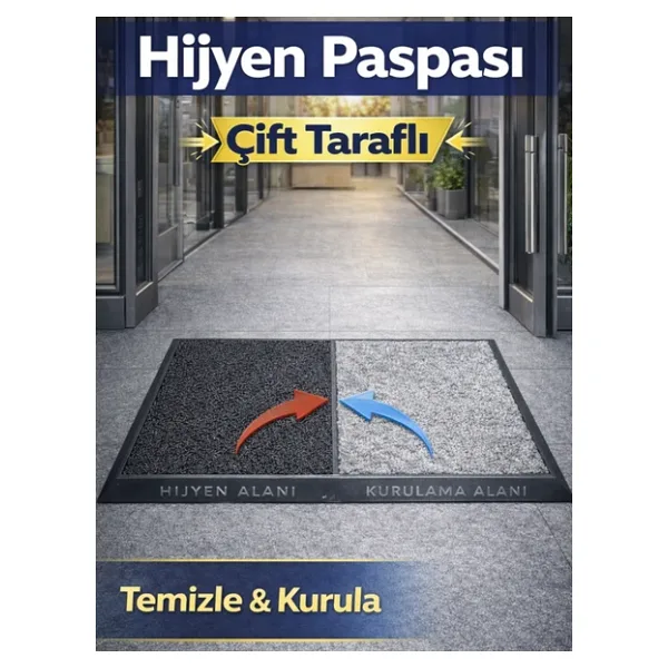Beylini Çift Taraflı Dezenfektan Hijyen Paspası Kapı Ev Ofis Giriş Kıvırcık Paspas Kurulama Kaydırmaz 40X80 Cm