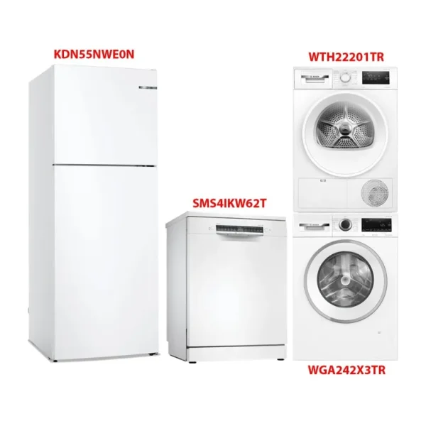 Bosch Kdn55nwe0n - Sms4ıkw62t - Wga242x3tr - Wth22201tr Beyaz Eşya 4'Lü Set