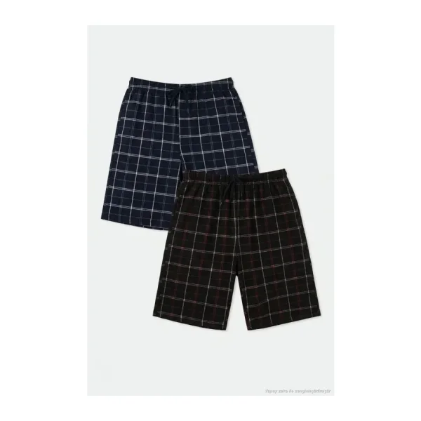 Buratti Pamuklu Regular Fit Bağlamalı Cepli 2'li Pijama Paket Şort Erkek ŞORT 6574004S2 Lacivert-Siyah-Bordo