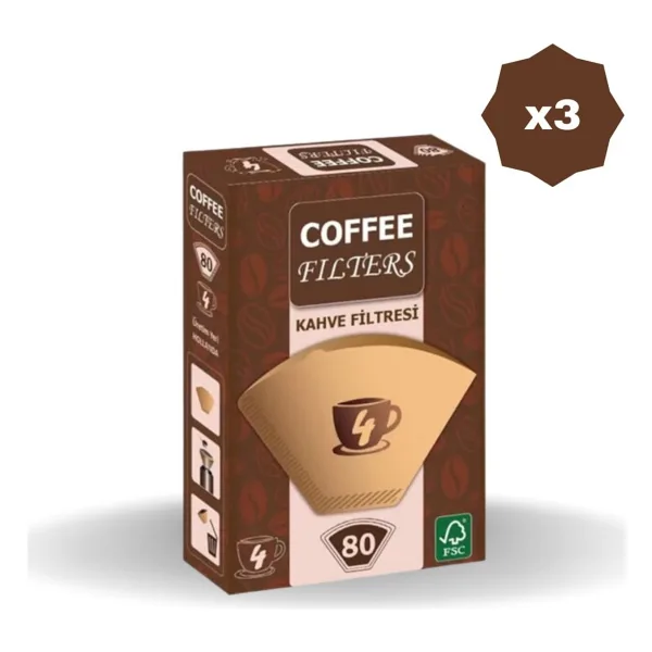 Coffee Filters Coffe Filters Filtre Kahve Kağıdı Brown 80'li - (3 Adet)