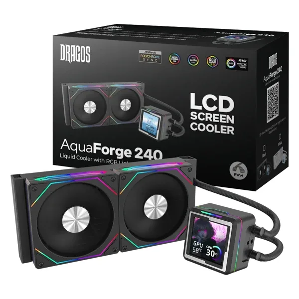 Dragos Aquaforge V2 240Mm Siyah Argb Lcd Ekranlı İşlemci Sıvı Soğutucu