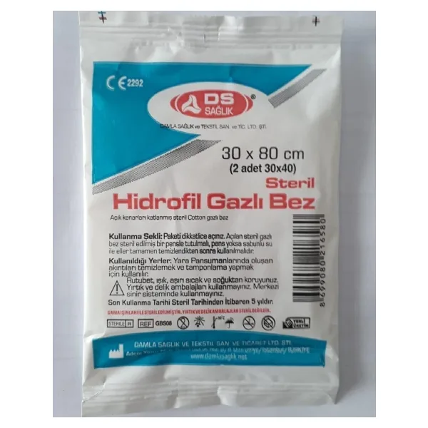 DS Sağlık Ds Steril Hidrofil Gazlı Bez (2li) 30x80cm 10 Paket