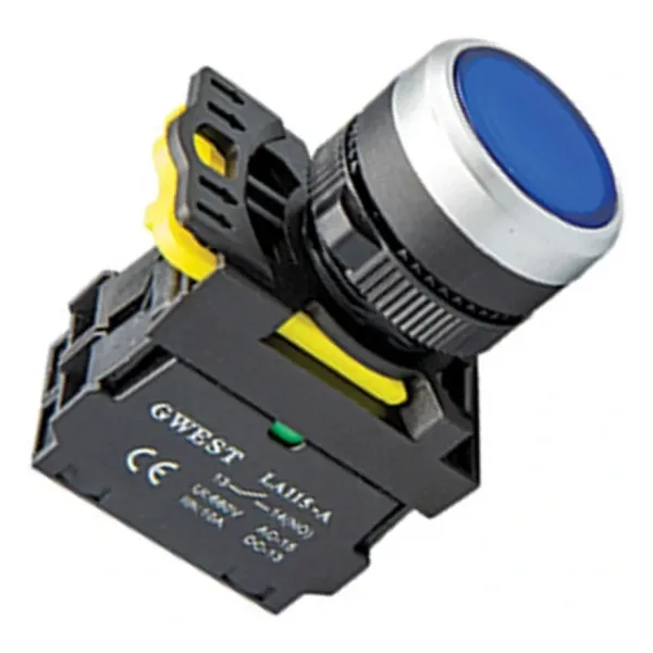 Gwest A5-21D-24 22mm Mavi Led Işıklı Yaylı Start Buton 24V 1NO
