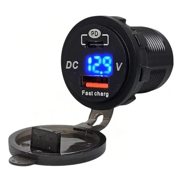 IC-266D-1 Pano Tip Soket Voltmetreli 2'li USB 3.0 + Type-C
