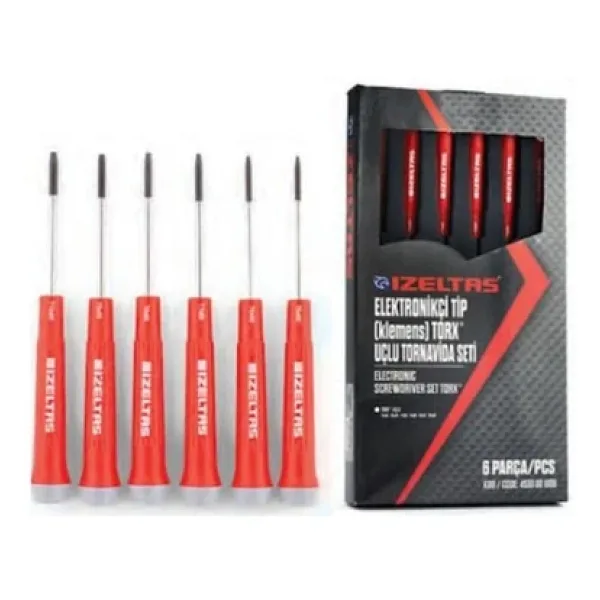 İzeltaş Elektronikçi Tip Klemens Torx Uçlu Tornavida Seti 6 Parça T5 - T6 - T7 - T8 - T9 - T10