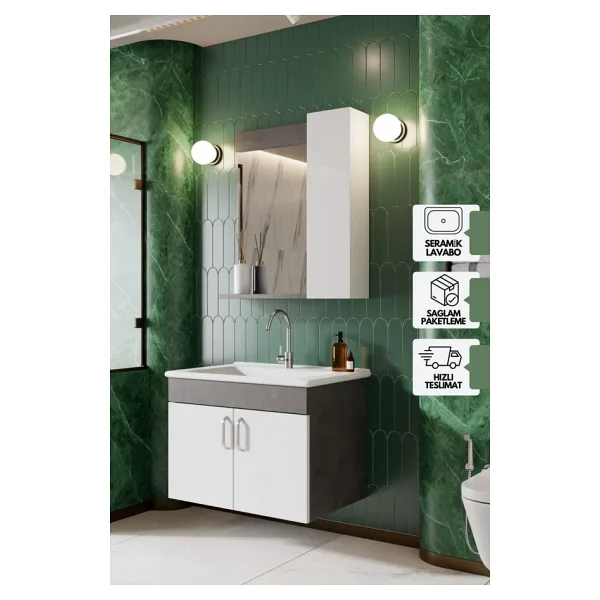 Karen Retro 65 cm Lavabolu Banyo Dolabı Seti