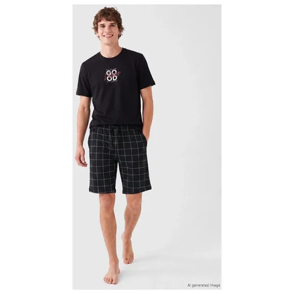 LC Waikiki Lc Waıkıkı Siyah Baskılı Erkek Şortlu Pijama Takımı