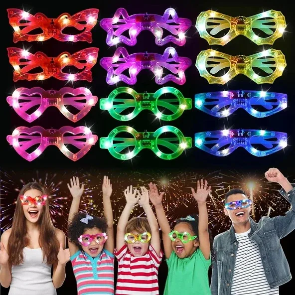 LED Işıklı Karışık 6 Model Yanar Söner Parti Gözlüğü 6 Adet