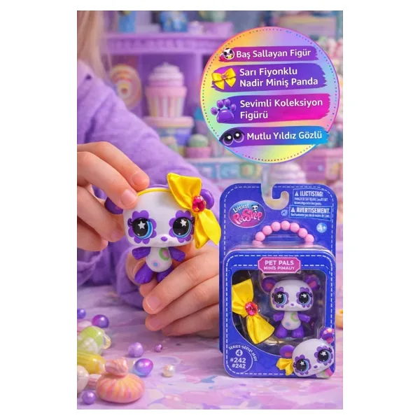 Littlest Pet Shop Seri 4 Tekli Figür Miniş Panda Sarı Fiyonklu #242 Koleksiyonluk LPS Figür Nadir