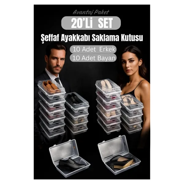Metsar Home 20'li Set Şeffaf Ayakkabı Kutusu Erkek& Bayan- Ayakkabı Saklama Kutusu Düzenleyici Organizer
