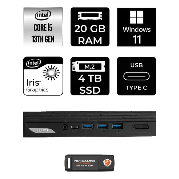 Msı Pro DP10 Intel Core I5 1340P 20GB 4tb SSD W11P Mini Pc & Per4 USB Bellek 13M002EUP370