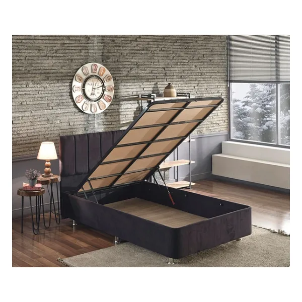 Niron Ela Baza ve Başlık Seti -120x200 cm Tek Kişilik Siyah Kumaş Baza ve Başlığı Silinebilir Soho Kumaş