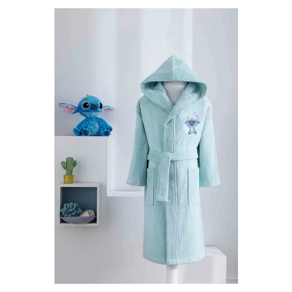 Özdilek Lisanslı Kapüşonlu Çocuk Bornozu 5/6 Yaş-Stitch P. Su Yeşili
