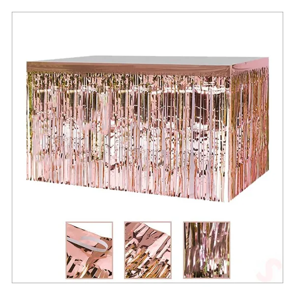 Parlak Saçaklı Işıltılı Masa Eteği 75cm X 275cm - Rose Gold